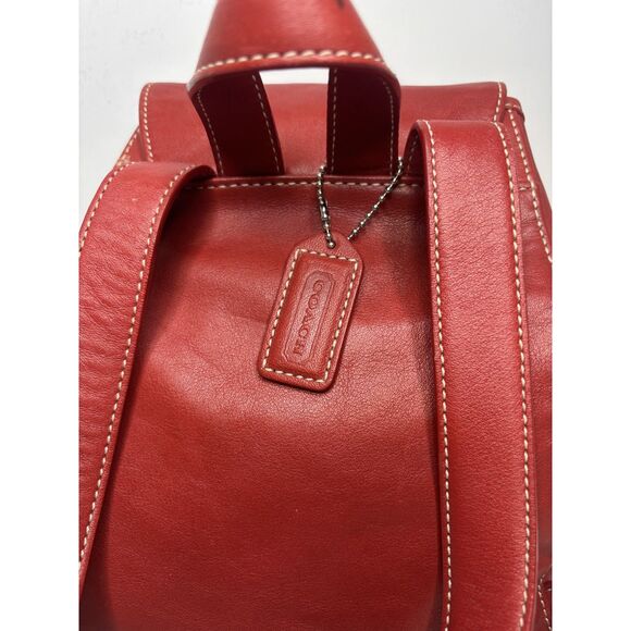 Vintage Coach Legacy Red Leather Drawstring Backpack Purse Buckle Designer - Picture 11 of 13
